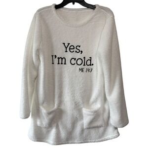 Cozy Fleece Pullover "Yes I'm Cold" Graphic Sweatshirt w/ Pockets Soft Pullover